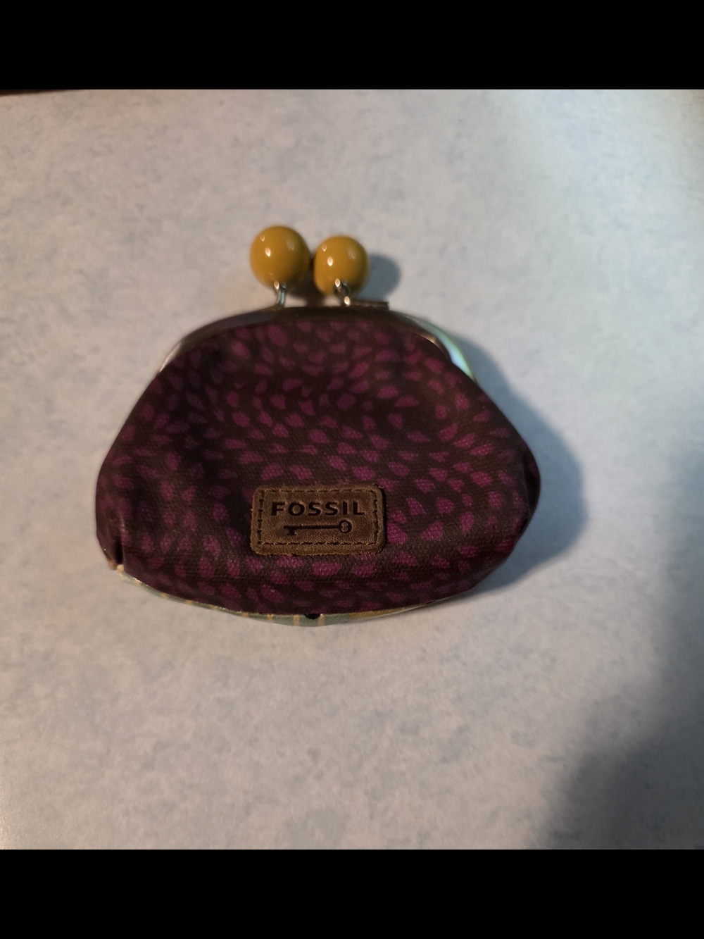 Fossil Purple Patterned Coin Purse with Yellow Kiss-Lock